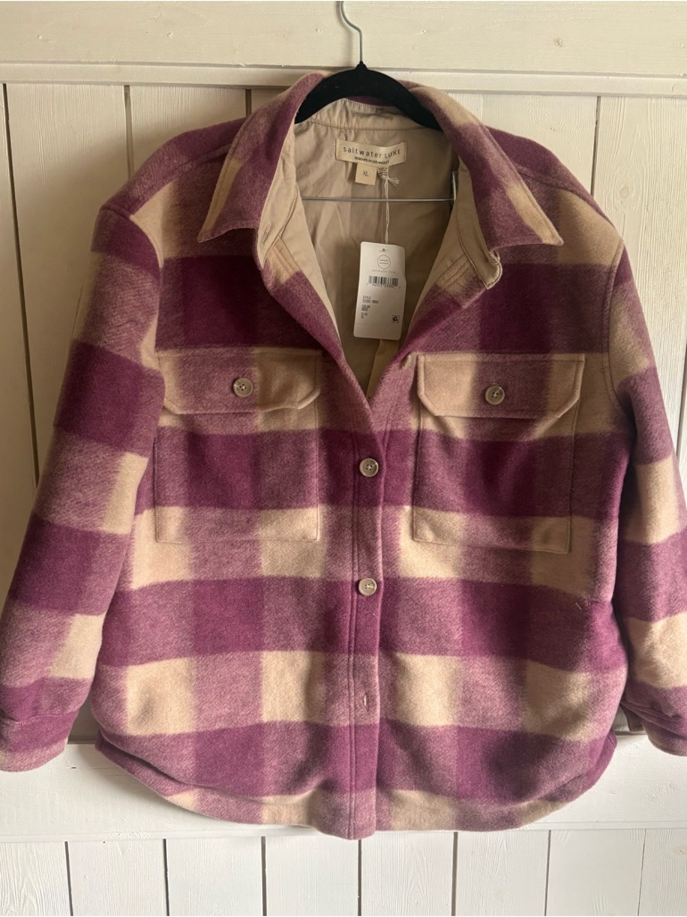 saltwater LUXE Plaid Utility Jacket in Mauve and Cream